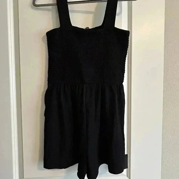 Lulus Social Calendar Black Ribbed Knit Smocked Romper L - Picture 2 of 7